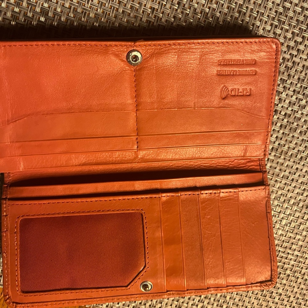Orange Leather Wallet with RFID Protection